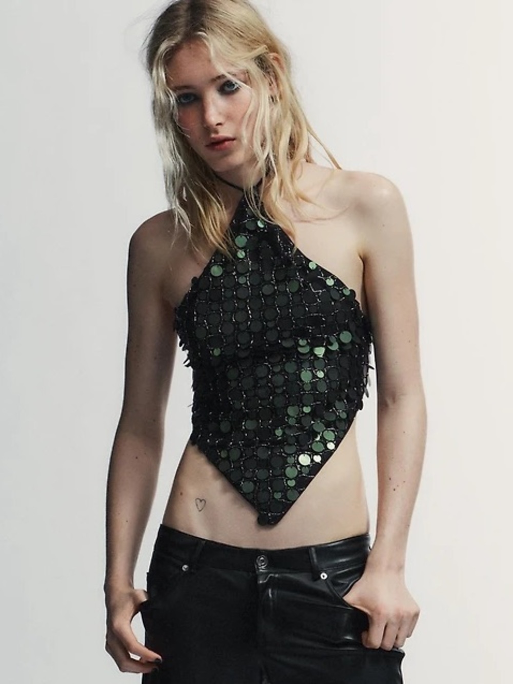 NWT Zara Woman Bloggers Fav SEQUIN HALTER TOP Size L Large